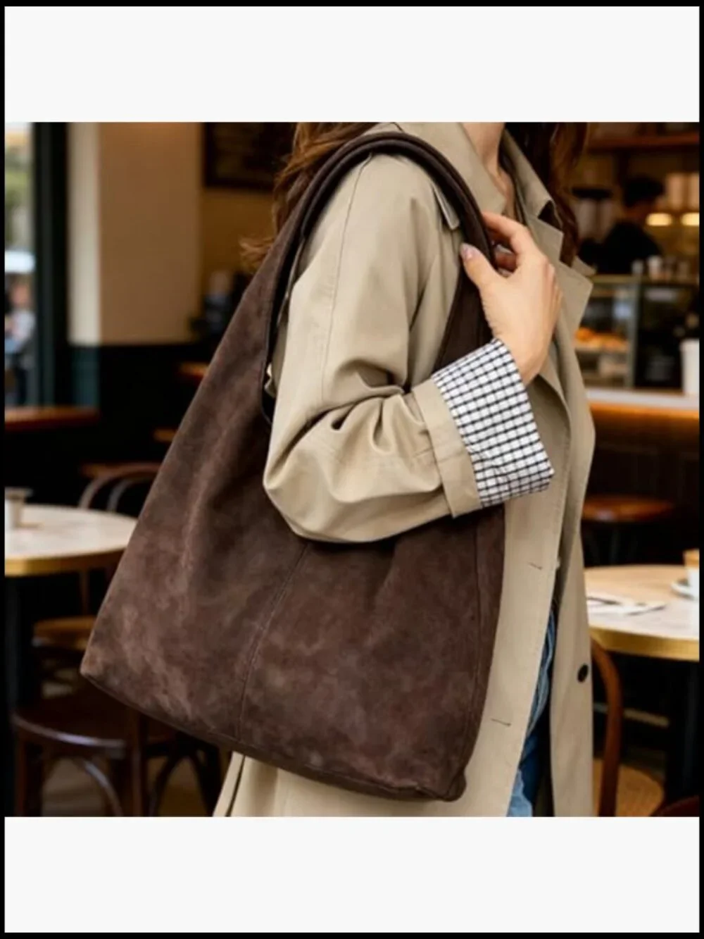 Faux Suede Slouchy Crescent Hobo Bag Shoulder Purse Trendy Vegan Handbag